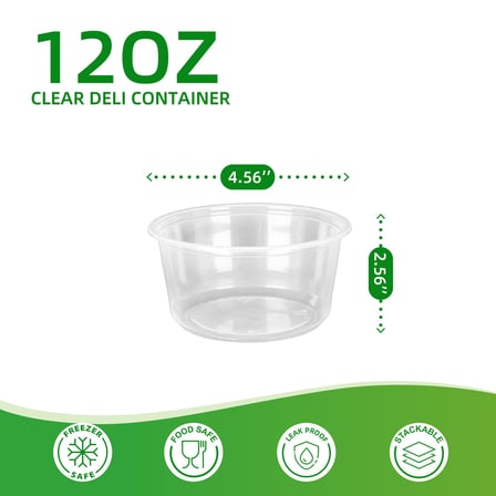 12 Ounces Clear PP Plastic Deli Container Shown with Dimensions.jpg