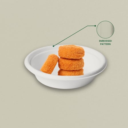 12 oz Heavy duty round compostable bagasse bowl holding crispy breaded bites.jpg