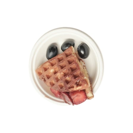 12 oz Heavy duty bagasse bowl with golden waffle and fresh strawberries.jpg