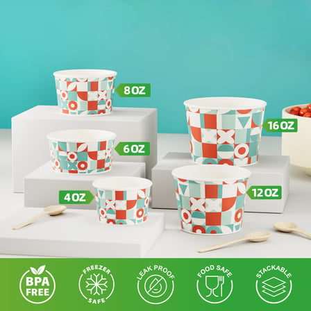 Various sizes of Retro-inspired print paper frozen yogurt / food cups .jpg.