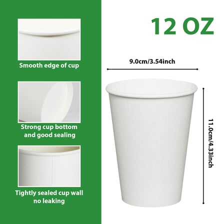 12 oz. White Poly Paper Hot Cups - (1000/Case)