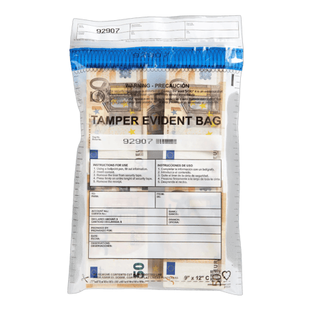 12" x 16" Clear high security tamper-evident bag with cash