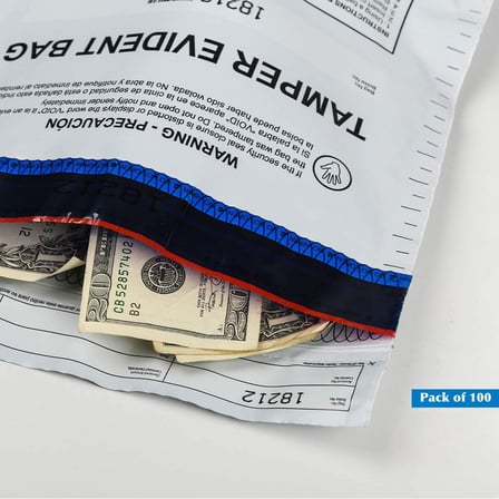 12" x 16" Opaque Tamper evident security deposit bag with cash inside