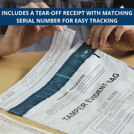 12" x 16" Opaque security tamper-evident bag with tear-off receipt