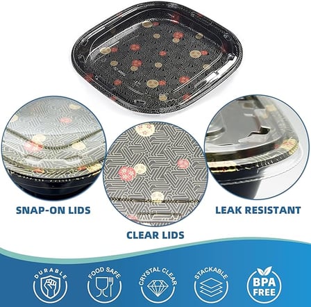 Close-up of 12.40'' x 12.40'' x 1.93'' square sushi container with clear lid.jpg
