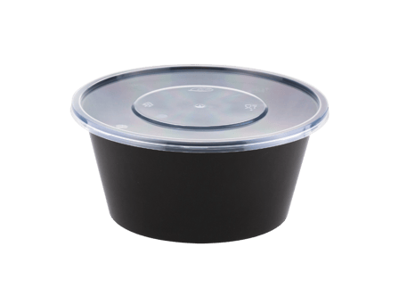 1250 ml Black Round Plastic Food Containers with Lids - (180/Case)