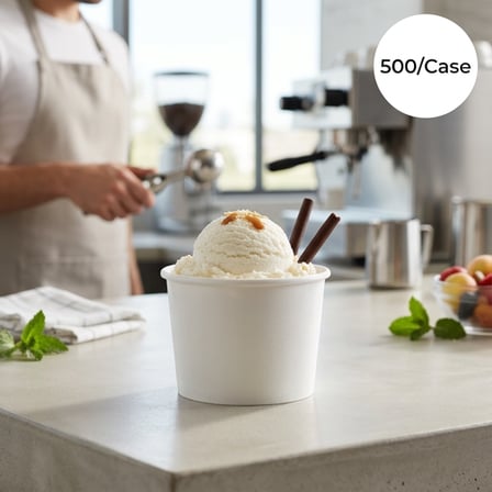 12 oz White Double Poly-Coated Paper Food Cup with Ice Cream Inside.png