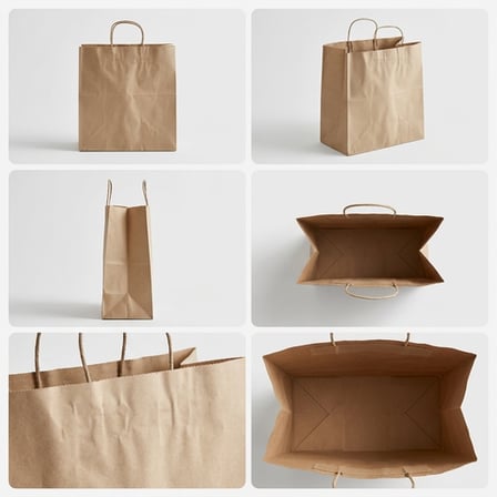 13 x 7 x 13 Kraft Paper Shopping Bag with Handles Showing with Diffrent Angles.png
