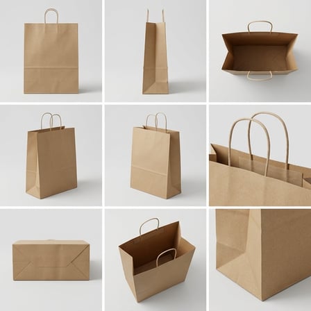 13 x 7 x 17 Natural Kraft Paper Customizable Shopping Bag with Handles  Showing with Diffrent Angles.png