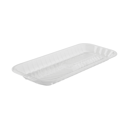 14 9/10'' x 5 1/2'' x 9/10'' Clear PET Plastic meat tray.png