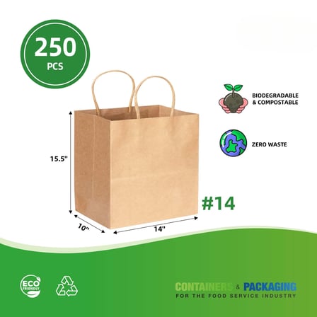 14" x 10" x 15.5" Brown paper shopping bag with handles​ shown with dimensions.jpg