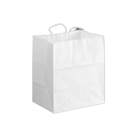 14"x10"x15 3/4" White Kraft Paper Customizable Shopping Bag with Handles