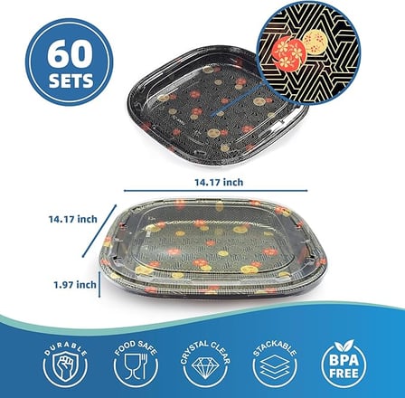 Close-up of 14.17'' x 14.17'' x 1.97'' square sushi container with clear lid.jpg