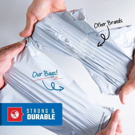 Durable 14.5" x 19" white poly mailer bag compared to weaker brands
