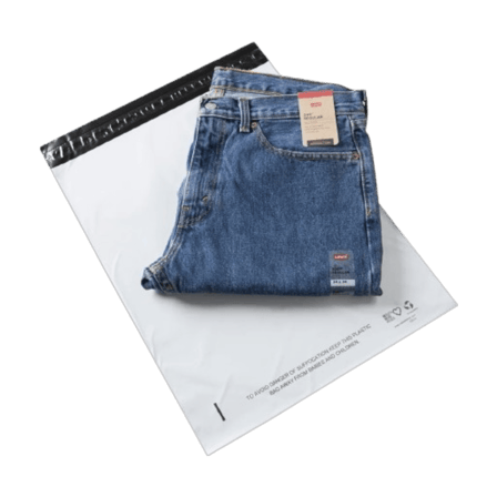 14.5" x 19" White Poly mailer with folded jeans inside