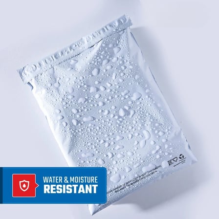 Water and moisture resistant 14.5" x 19" white poly mailer with protective coating