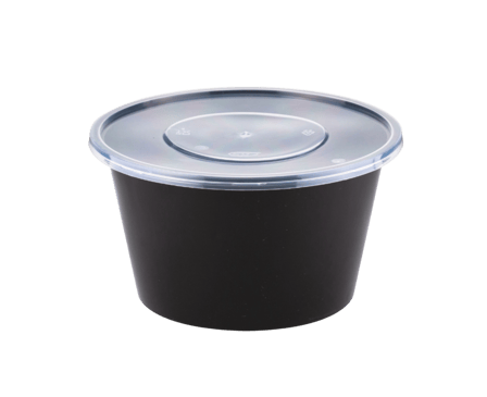 1500 ml Black Round Plastic Food Containers with Lids - (180/Case)