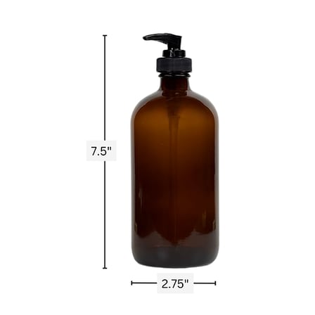 16 oz. Amber Boston Round Glass Bottle with Black Lotion Pump