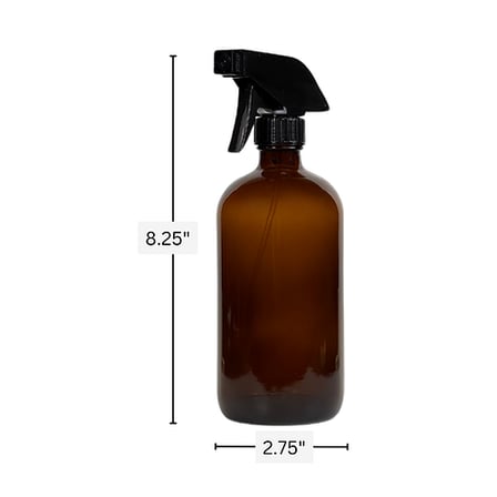 16 oz. Amber Boston Round Glass Bottle with Black Trigger Sprayer