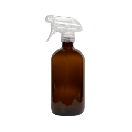 16 oz. Amber Boston Round Glass Bottle with Clear Trigger Sprayer