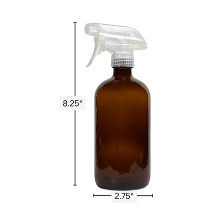 16 oz. Amber Boston Round Glass Bottle with Clear Trigger Sprayer