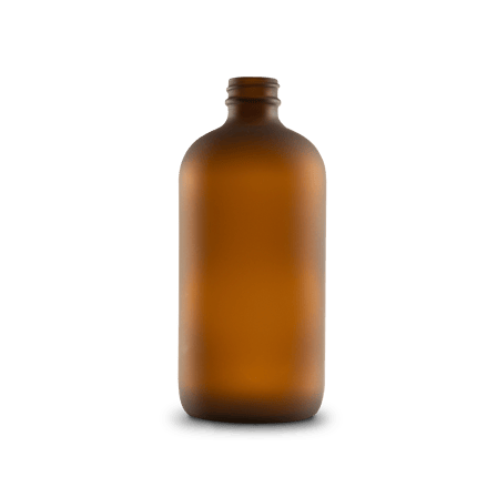 16 oz Amber Frosted Glass Boston Round Bottle 28-400 Neck Finish