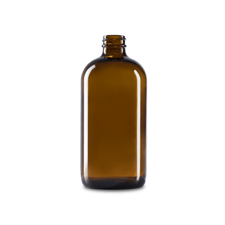 16 oz Amber Glass Boston Round Bottle 28-400 Neck Finish