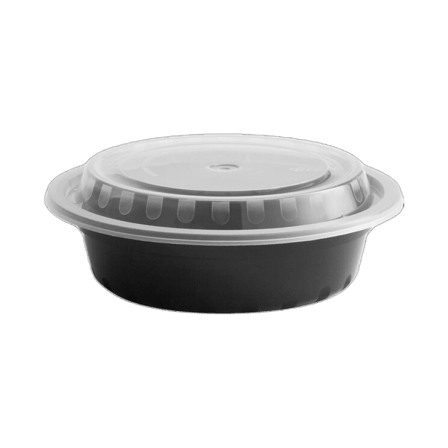 16 oz Black 6 1/4" Round Microwavable Heavy Weight Container with Lid
