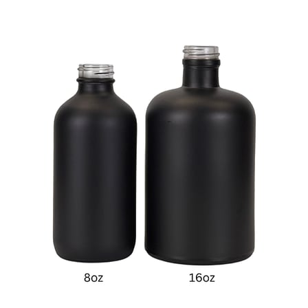 16 oz. Black Matte Boston Round Glass Bottle 28-400 Neck Finish