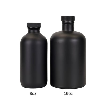16 oz. Black Matte Boston Round Glass Bottle with Black Cap