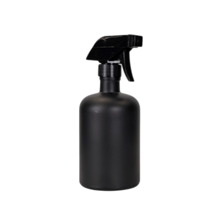 16 oz. Black Matte Boston Round Glass Bottle with Black Trigger Sprayer