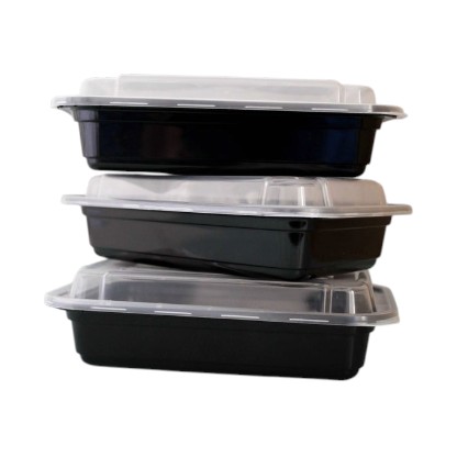 3 Pieces of 16 Ounces. Black Rectangular Microwavable Plastic Food Container with Lid.jpg
