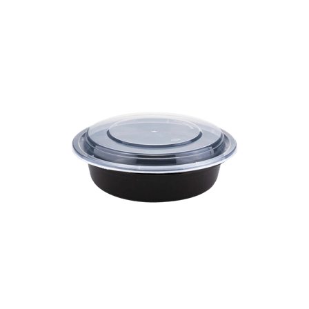 16 oz Black 6" Round Microwavable Heavy Weight Container with Clear Lid - (150/Case) - Thumbnail 1