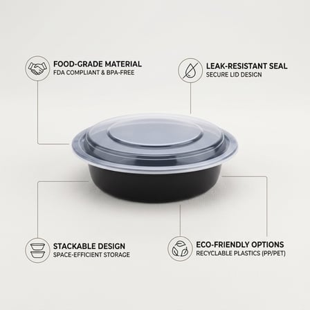 16 oz Black 6 inches Round Microwavable Heavy Weight Container with Clear Lid with Showing Specifications.png
