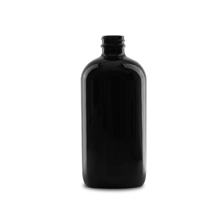16 oz Black UV Glass Boston Round Bottle 28-400 Neck Finish