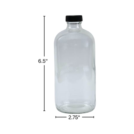 16 oz. Clear Boston Round Glass Bottle with Black Cap