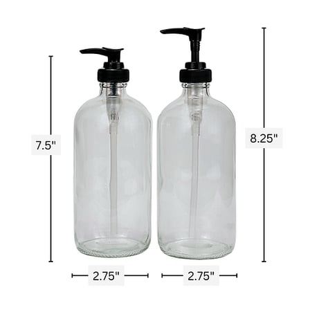 16 oz. Clear Boston Round Glass Bottle with Black Lotion Pump 