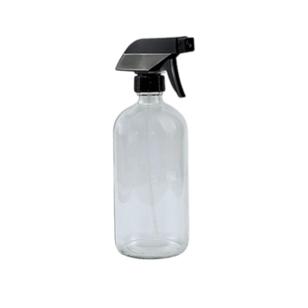 16 oz. Clear Boston Round Glass Bottle with Black Trigger Sprayer