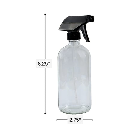16 oz. Clear Boston Round Glass Bottle with Black Trigger Sprayer