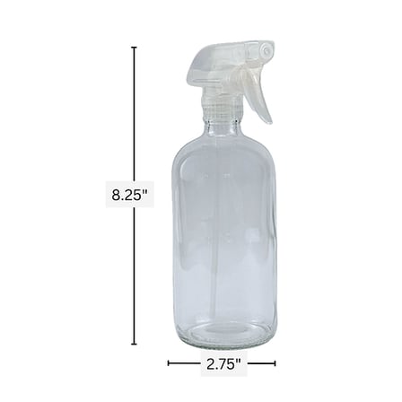 16 oz. Clear Boston Round Glass Bottle with Clear Trigger Sprayer