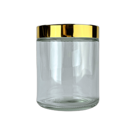 16 oz. Clear Glass 89-400 Straight Sided Round Jar with Gold Lid