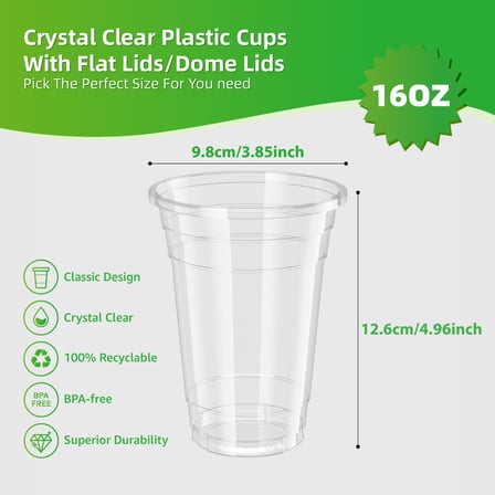 16 oz. Clear PET Plastic Cold Cups - (1000/Case)
