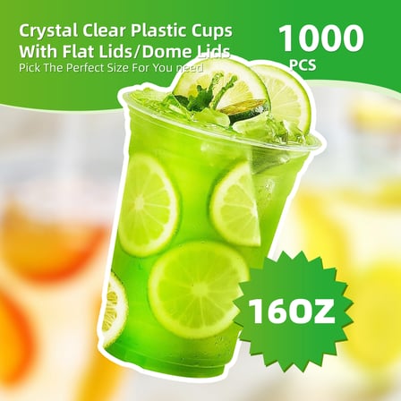 16 oz. Clear PET Plastic Cold Cups - (1000/Case)