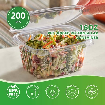 16 oz. Clear PET hinged deli container filled with fresh broccoli salad.jpg
