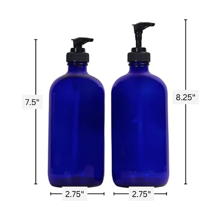 16 oz. Cobalt Blue Boston Round Glass Bottle with Black Lotion Pump
