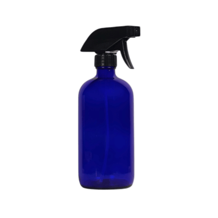 16 oz. Cobalt Blue Boston Round Glass Bottle with Black Trigger Sprayer