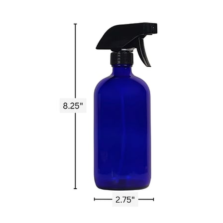 16 oz. Cobalt Blue Boston Round Glass Bottle with Black Trigger Sprayer