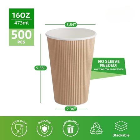16 oz. kraft double wall ripple paper hot cup shown with dimensions.jpg