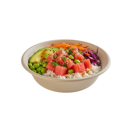 16 oz. PFAS Free compostable sugarcane bagasse bowl filled with food.jpg