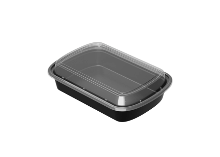 16 oz. Black Rectangular Microwavable Heavy Weight Plastic Food Containers with Lids - (150/Case)